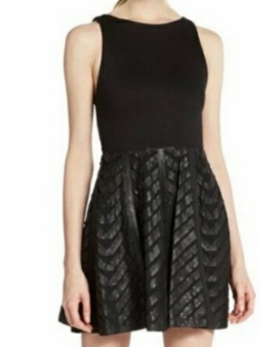 Alice + Olivia | A Line Leather Trim Dress | Black | 6